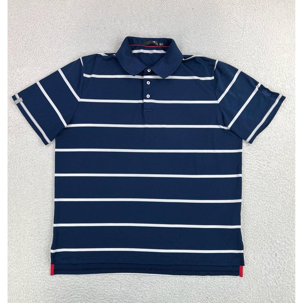 RLX Ralph Lauren Polo Shirt Mens XL Blue Stripe Golf Performance Stretch Knit